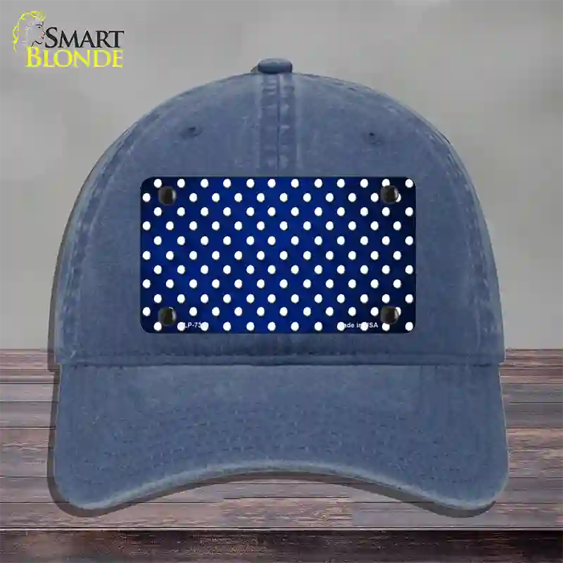 Blue White Small Dots Oil Rubbed Novelty License Plate Hat Unconstructed Cotton / Navy