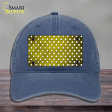 Yellow White Small Dots Oil Rubbed Novelty License Plate Hat Unconstructed Cotton / Navy