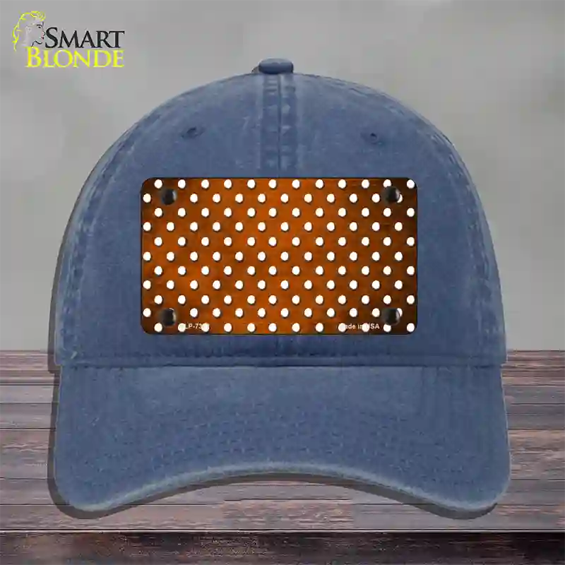 Orange White Small Dots Oil Rubbed Novelty License Plate Hat Unconstructed Cotton / Navy