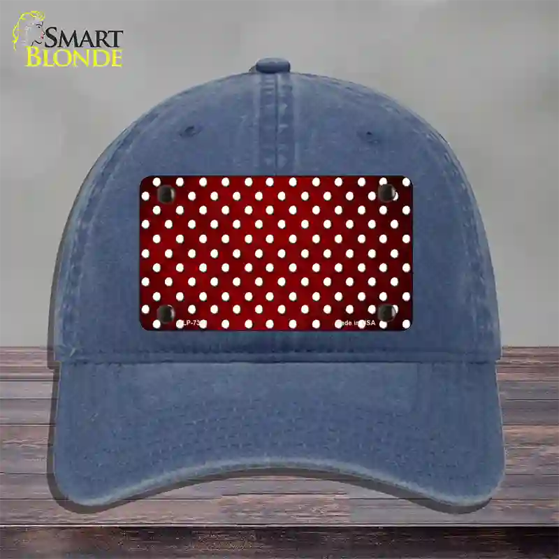 Red White Small Dots Oil Rubbed Novelty License Plate Hat Unconstructed Cotton / Navy