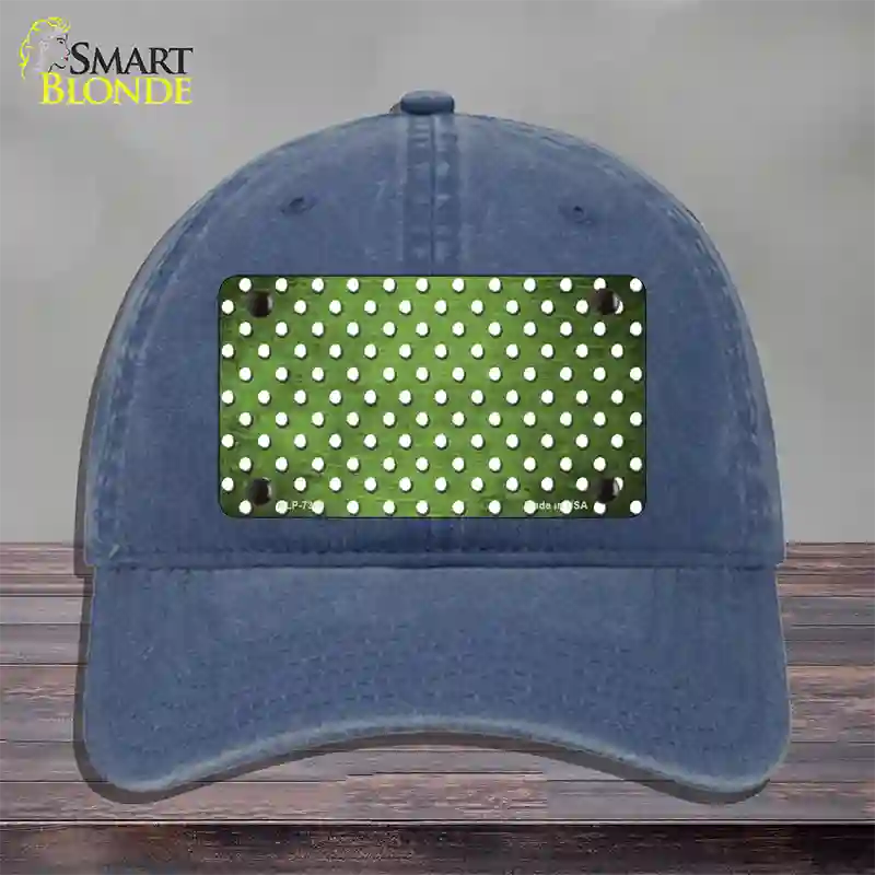 Lime Green White Small Dots Oil Rubbed Novelty License Plate Hat Unconstructed Cotton / Navy