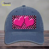 Pink White Small Dots Hearts Oil Rubbed Novelty License Plate Hat Unconstructed Cotton / Navy