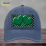 Green White Small Dots Hearts Oil Rubbed Novelty License Plate Hat Unconstructed Cotton / Navy