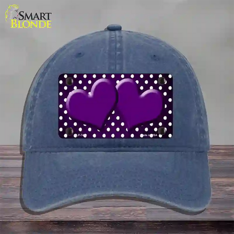 Purple White Small Dots Hearts Oil Rubbed Novelty License Plate Hat Unconstructed Cotton / Navy