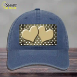 Gold White Small Dots Hearts Oil Rubbed Novelty License Plate Hat Unconstructed Cotton / Navy