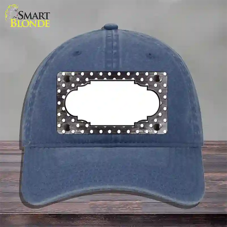 Black White Small Dots Scallop Oil Rubbed Novelty License Plate Hat Unconstructed Cotton / Navy