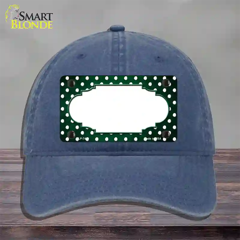 Green White Small Dots Scallop Oil Rubbed Novelty License Plate Hat Unconstructed Cotton / Navy