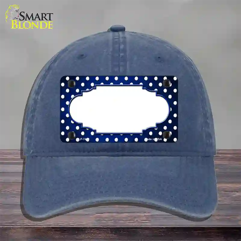 Blue White Small Dots Scallop Oil Rubbed Novelty License Plate Hat Unconstructed Cotton / Navy