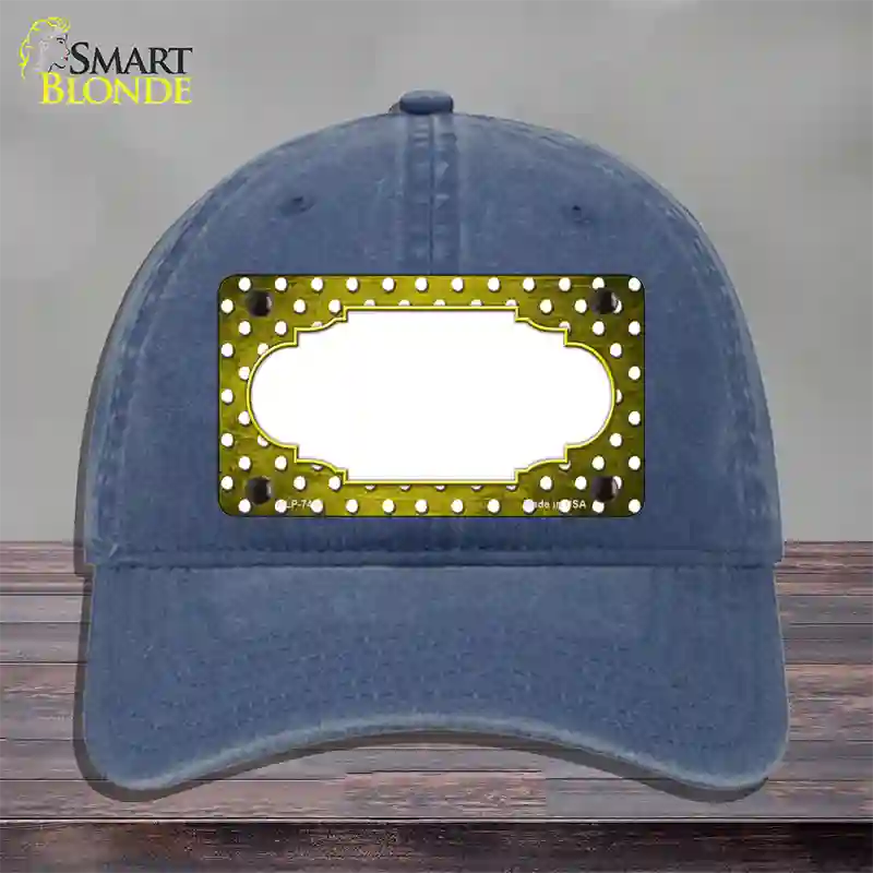 Yellow White Small Dots Scallop Oil Rubbed Novelty License Plate Hat Unconstructed Cotton / Navy