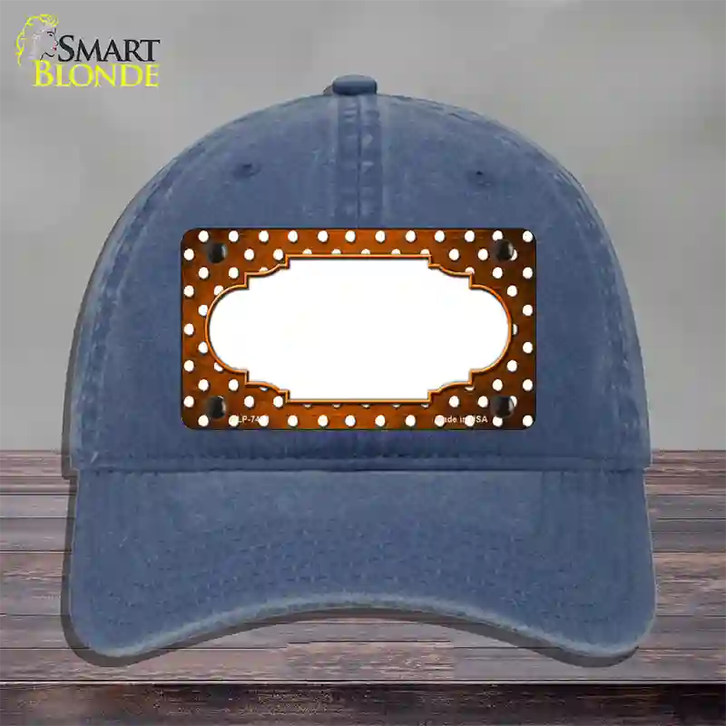 Orange White Small Dots Scallop Oil Rubbed Novelty License Plate Hat Unconstructed Cotton / Navy