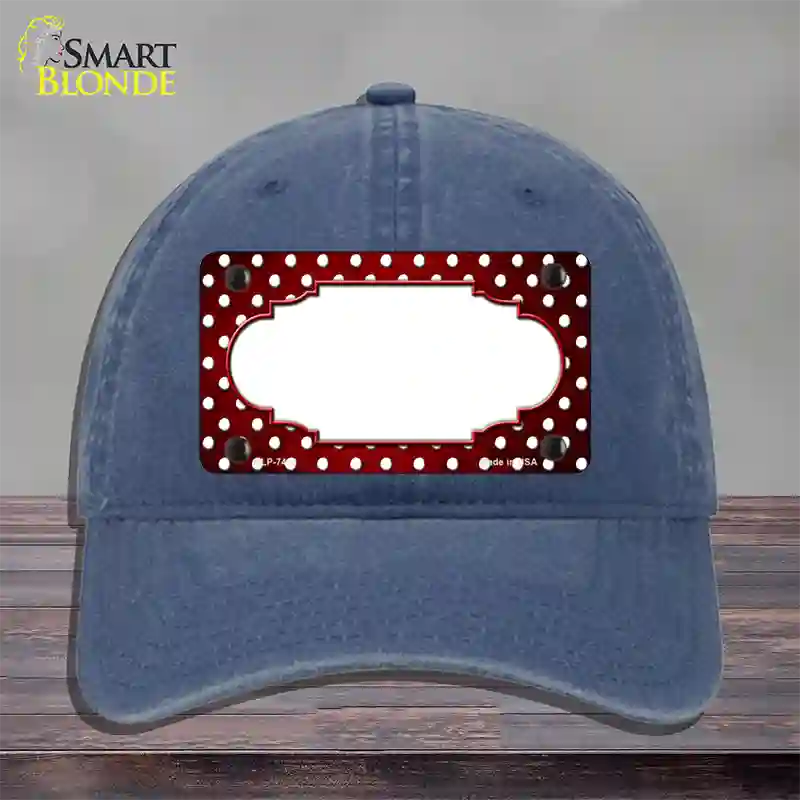 Red White Small Dots Scallop Oil Rubbed Novelty License Plate Hat Unconstructed Cotton / Navy