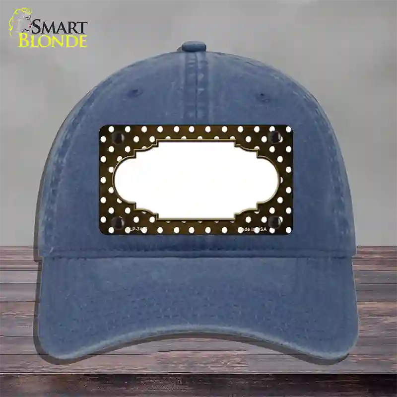 Brown White Small Dots Scallop Oil Rubbed Novelty License Plate Hat Unconstructed Cotton / Navy