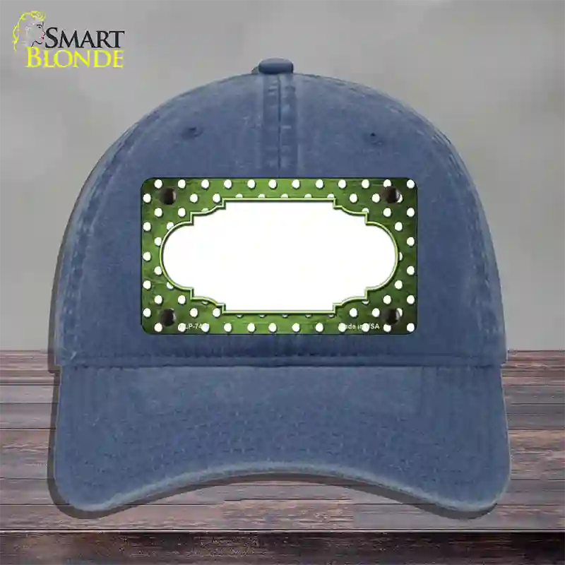 Lime Green White Small Dots Scallop Oil Rubbed Novelty License Plate Hat Unconstructed Cotton / Navy