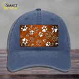 Orange White Paw Oil Rubbed Novelty License Plate Hat Unconstructed Cotton / Navy