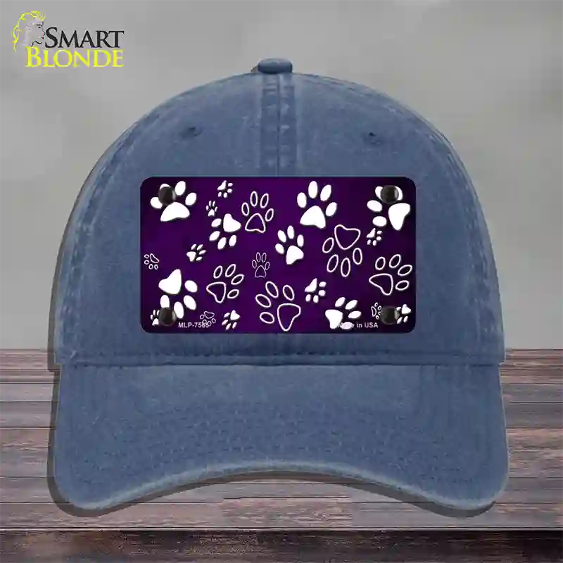 Purple White Paw Oil Rubbed Novelty License Plate Hat Unconstructed Cotton / Navy