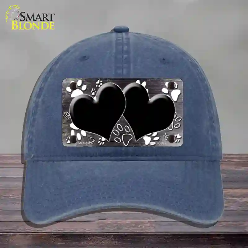 Paw Heart Black White Novelty License Plate Hat Unconstructed Cotton / Navy