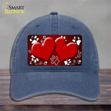 Paw Heart Red White Novelty License Plate Hat Unconstructed Cotton / Navy