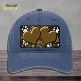 Paw Heart Brown White Novelty License Plate Hat Unconstructed Cotton / Navy