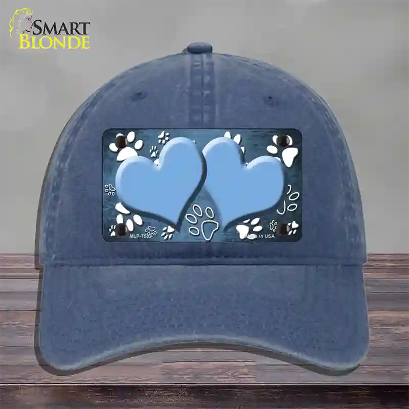 Paw Heart Light Blue White Novelty License Plate Hat Unconstructed Cotton / Navy