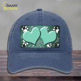 Paw Heart Mint White Novelty License Plate Hat Unconstructed Cotton / Navy