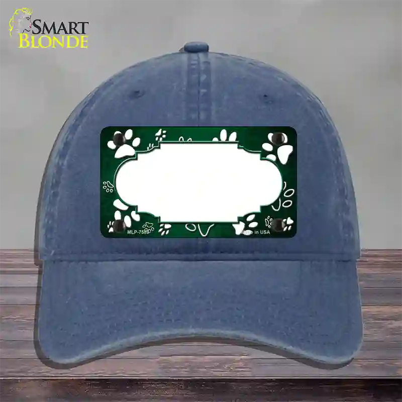 Paw Scallop Green White Novelty License Plate Hat Unconstructed Cotton / Navy