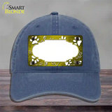 Paw Scallop Yellow White Novelty License Plate Hat Unconstructed Cotton / Navy