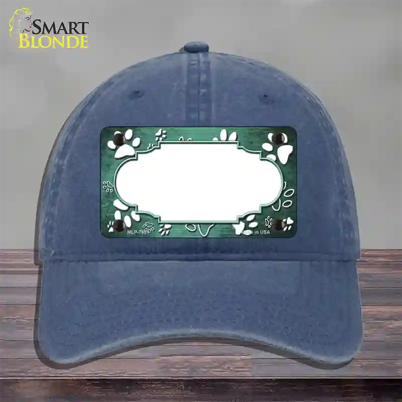 Paw Scallop Mint White Novelty License Plate Hat Unconstructed Cotton / Navy