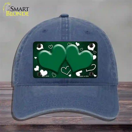 Green White Love Hearts Oil Rubbed Novelty License Plate Hat Unconstructed Cotton / Navy