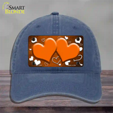 Orange White Love Hearts Oil Rubbed Novelty License Plate Hat Unconstructed Cotton / Navy