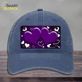 Purple White Love Hearts Oil Rubbed Novelty License Plate Hat Unconstructed Cotton / Navy