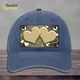 Gold White Love Hearts Oil Rubbed Novelty License Plate Hat Unconstructed Cotton / Navy