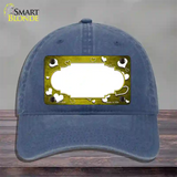 Yellow White Love Scallop Oil Rubbed Novelty License Plate Hat Unconstructed Cotton / Navy