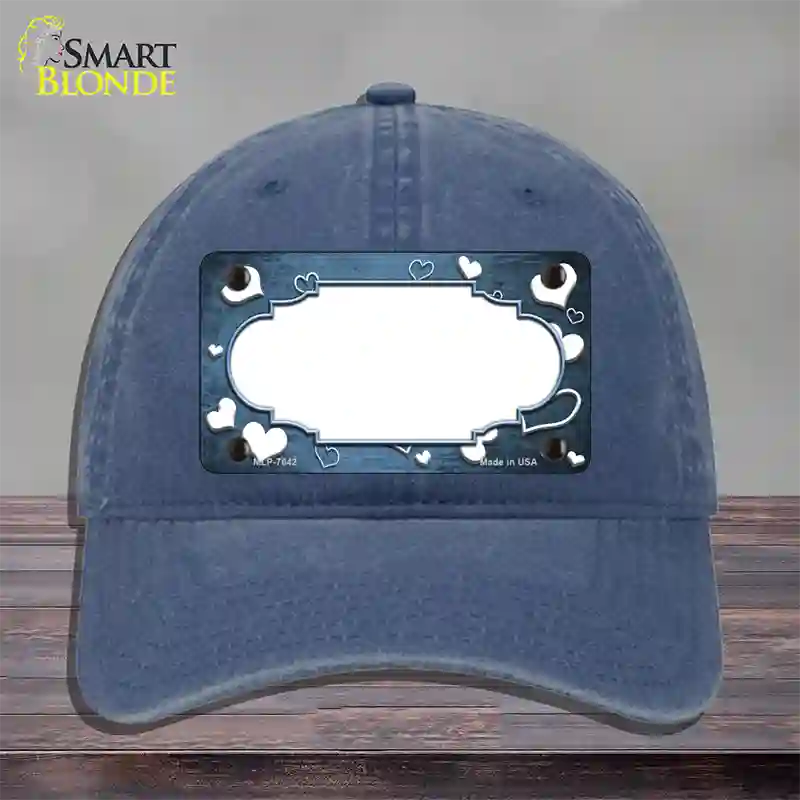 Light Blue White Love Scallop Oil Rubbed Novelty License Plate Hat Unconstructed Cotton / Navy