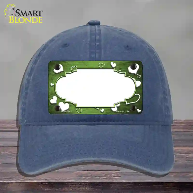 Lime Green White Love Scallop Oil Rubbed Novelty License Plate Hat Unconstructed Cotton / Navy