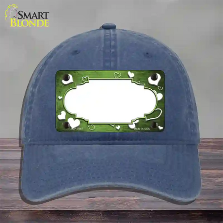 Lime Green White Love Scallop Oil Rubbed Novelty License Plate Hat Unconstructed Cotton / Navy