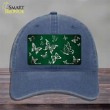 Green White Butterfly Oil Rubbed Novelty License Plate Hat Unconstructed Cotton / Navy