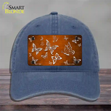 Orange White Butterfly Oil Rubbed Novelty License Plate Hat Unconstructed Cotton / Navy