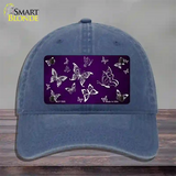 Purple White Butterfly Oil Rubbed Novelty License Plate Hat Unconstructed Cotton / Navy