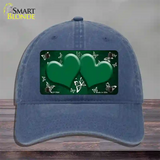 Green White Hearts Butterfly Oil Rubbed Novelty License Plate Hat Unconstructed Cotton / Navy