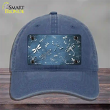 Light Blue White Dragonfly Oil Rubbed Novelty License Plate Hat Unconstructed Cotton / Navy