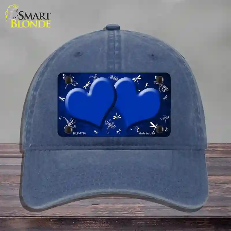 Blue White Dragonfly Hearts Oil Rubbed Novelty License Plate Hat Unconstructed Cotton / Navy