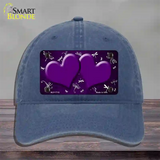 Purple White Dragonfly Hearts Oil Rubbed Novelty License Plate Hat Unconstructed Cotton / Navy