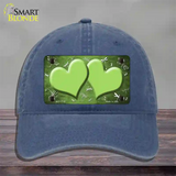 Lime Green White Dragonfly Hearts Oil Rubbed Novelty License Plate Hat Unconstructed Cotton / Navy