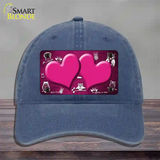 Pink White Owl Hearts Oil Rubbed Novelty License Plate Hat Unconstructed Cotton / Navy