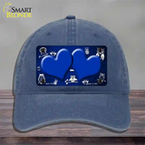 Blue White Owl Hearts Oil Rubbed Novelty License Plate Hat Unconstructed Cotton / Navy