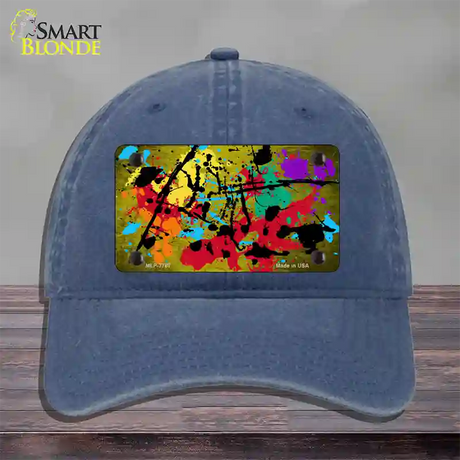 Yellow Splatter Oil Rubbed Novelty License Plate Hat Unconstructed Cotton / Navy