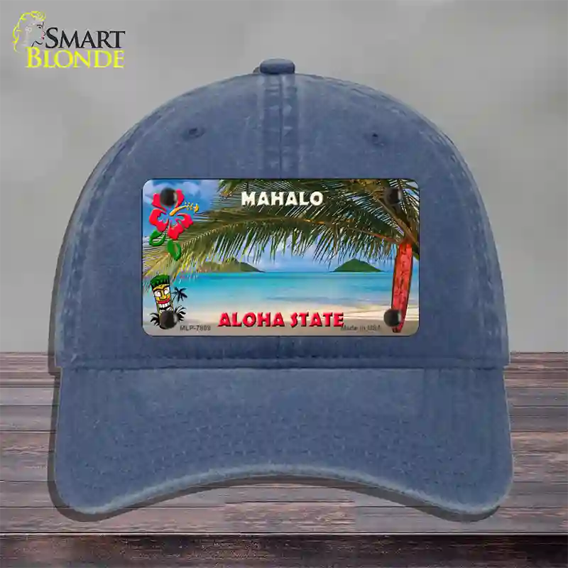 Blank Mahalo Hawaii State Novelty License Plate Hat Unconstructed Cotton / Navy