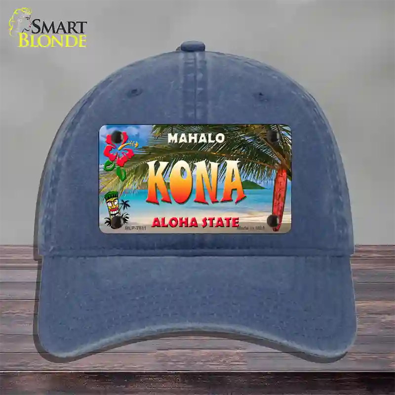 Kona Hawaii State Novelty License Plate Hat Unconstructed Cotton / Navy