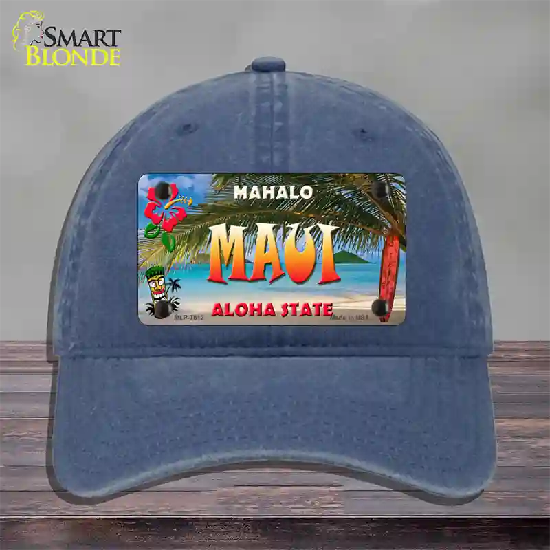 Maui Hawaii State Novelty License Plate Hat Unconstructed Cotton / Navy