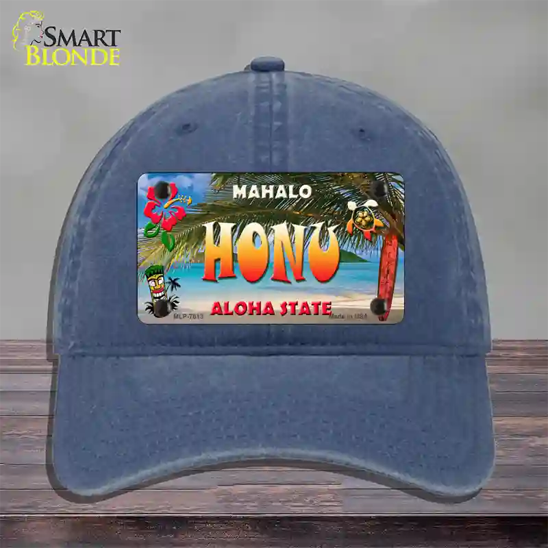 Honu Hawaii State Novelty License Plate Hat Unconstructed Cotton / Navy